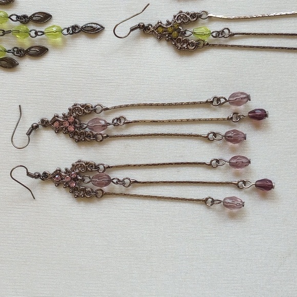 Vintage 4 Pair Silver Earrings Swarovski Glass Citrine Amethyst Aqua - Picture 2 of 9